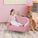 Sofa, Toddler Sofa Couch, Linen-Like Fabric and Wooden Frame Sofa Chair for Ages 3-7, 11" High Seat, Pink