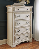 Realyn French Country Two Tone 5 Drawer Chest of Drawers, Chipped White