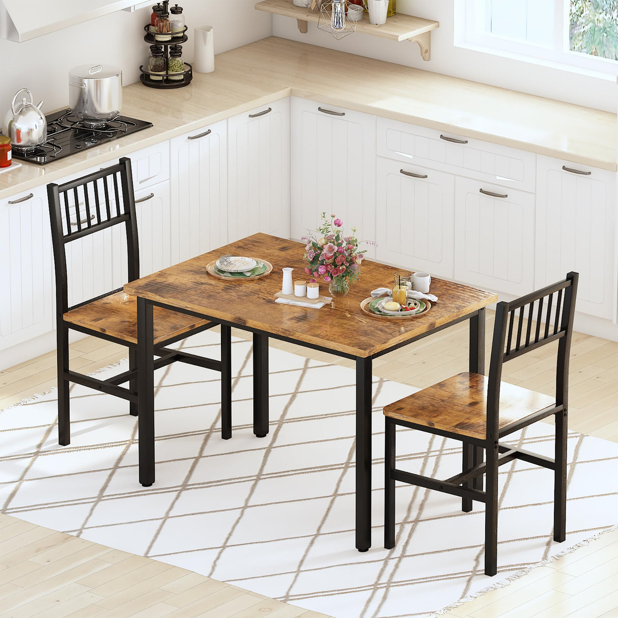 Small Kitchen Table Set for 2, Industrial Dining Breakfast Table and 2 Chairs