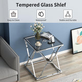 Glass End Table for Living Room, Silver Side Table with Tempered Glass Top