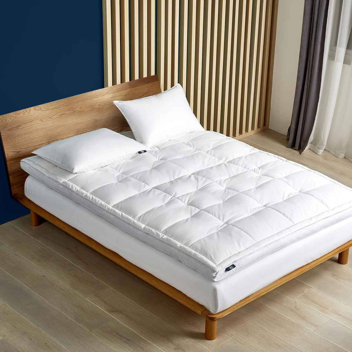 Feather and Down Fiber Pillow Top Mattress Topper Twin Size - 233 Thread Count 100% Cotton