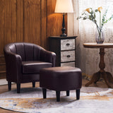 Accent Chair with Ottoman, Faux Leather Upholstered Barrel Chair Club Armchair