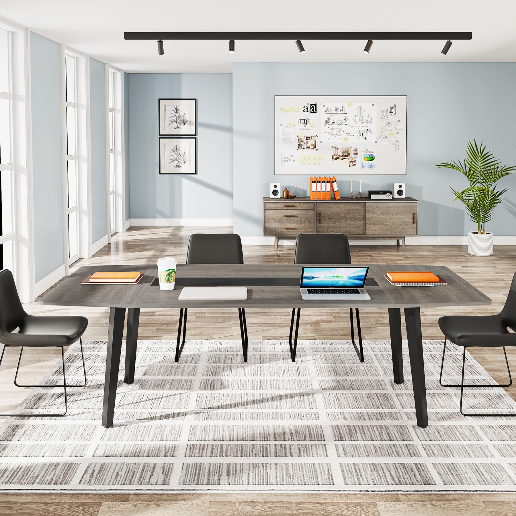 6FT Conference Table, 70.86L x 35.43W x 29.52H Inches Boat Shaped Meeting Table