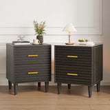 Night Stands Set of 2, Fluted Bedside Table with Drawer, Mid Century Modern Nightstand