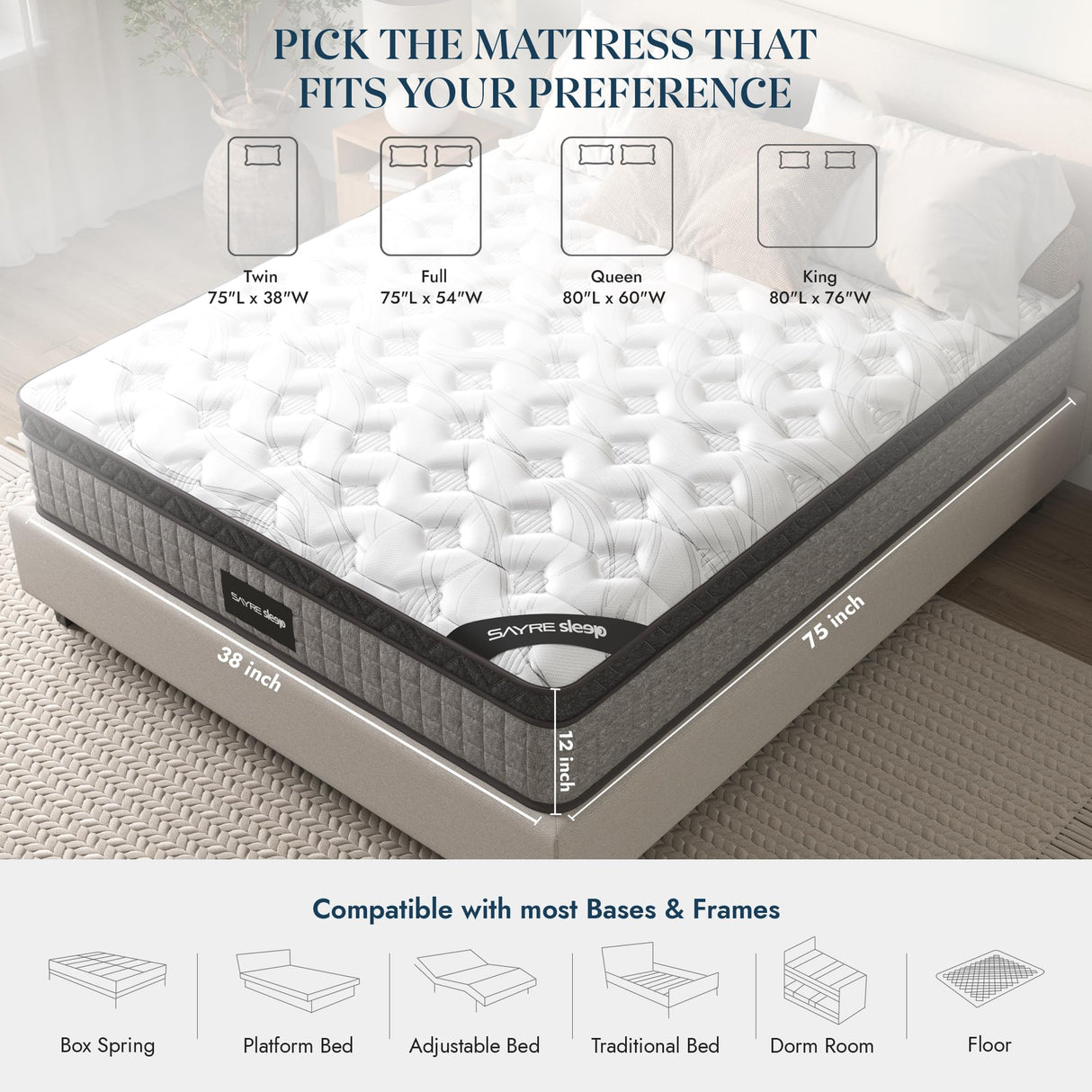 12” Diamond Innerspring Hybrid and Cooling Gel Memory Foam Mattress