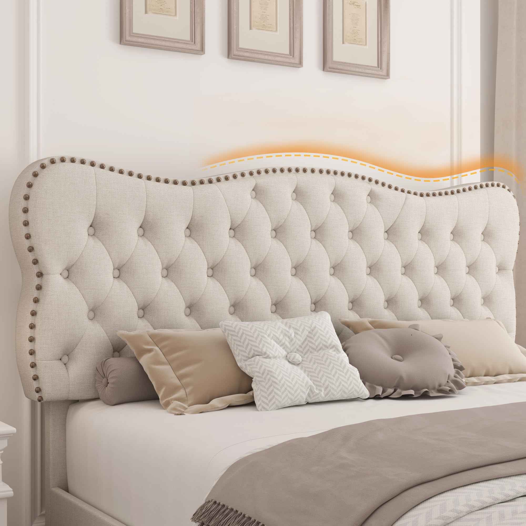 Queen Bed Frame with 4 Storage Drawers, Upholstered Platform Frame