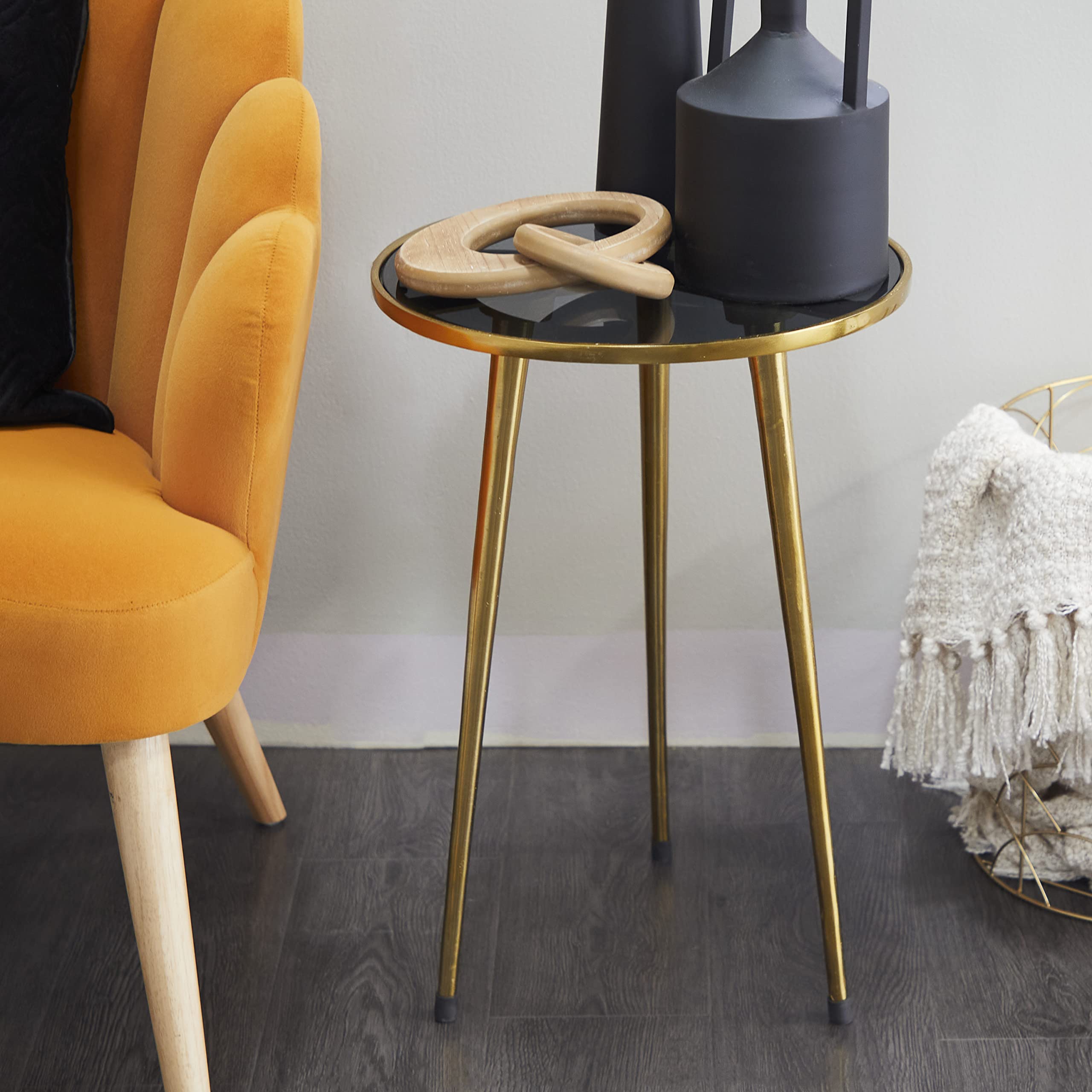 Aluminum Accent Table with Shaded Glass Top, 15" x 15" x 22", Gold