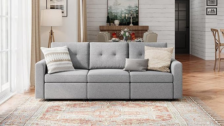 Rubik III 2 Seats Living Room Sofa Set, Love Seat Modular Sectional Sofa, Modern Extra Large Sofa Couch with Storage Seats & Removable Cover, Loveseat Convertible Sofa, Beige