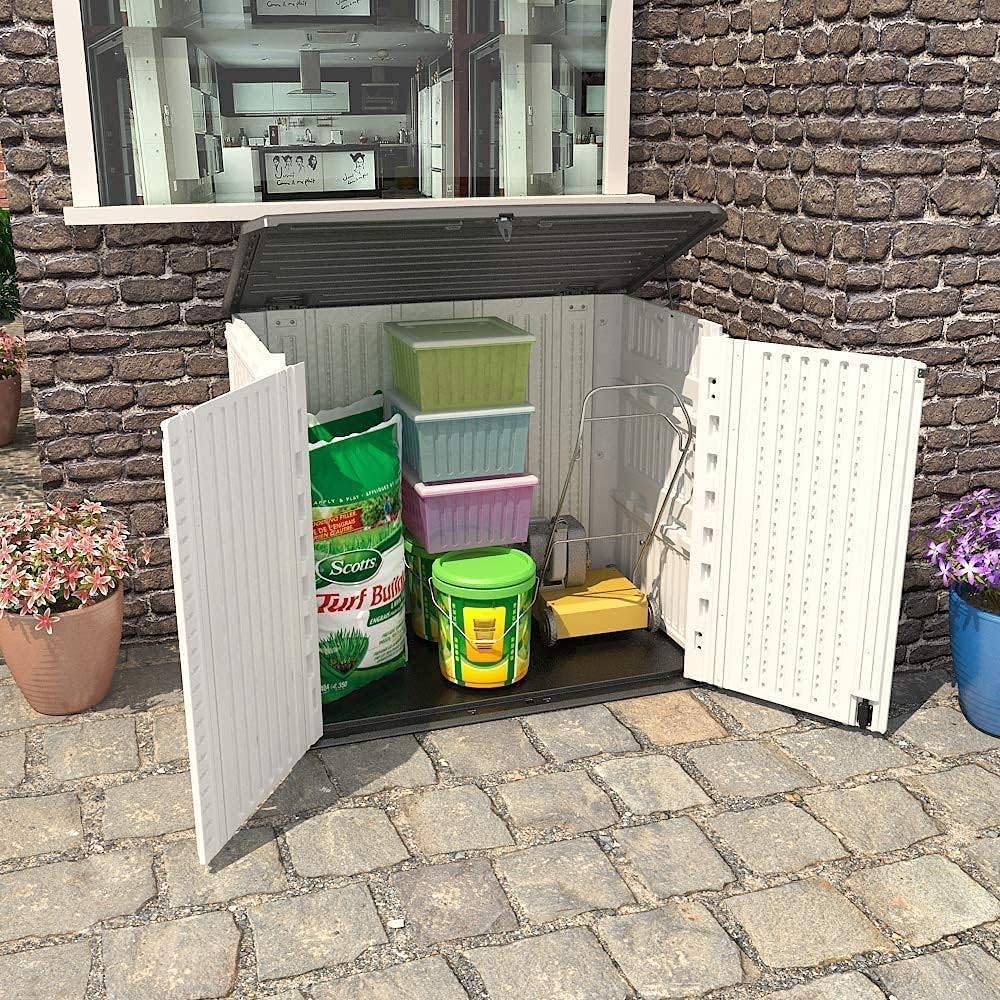 Outdoor Storage Cabinet Waterproof, Resin Vertical Outdoor Storage Shed