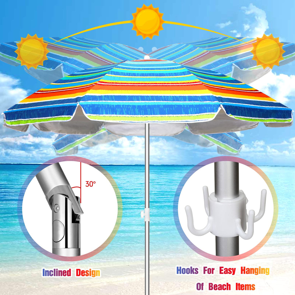 3 Pack 6.5FT Beach Umbrellas for Sand Outdoor Portable Beach