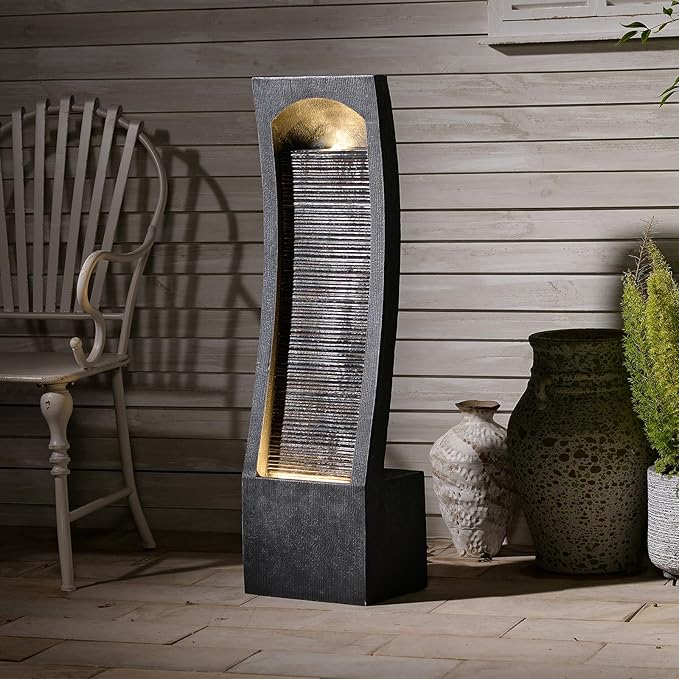 Water Fountain Outdoor Curved Faux Slate Waterfall Feature Freestanding Fountains