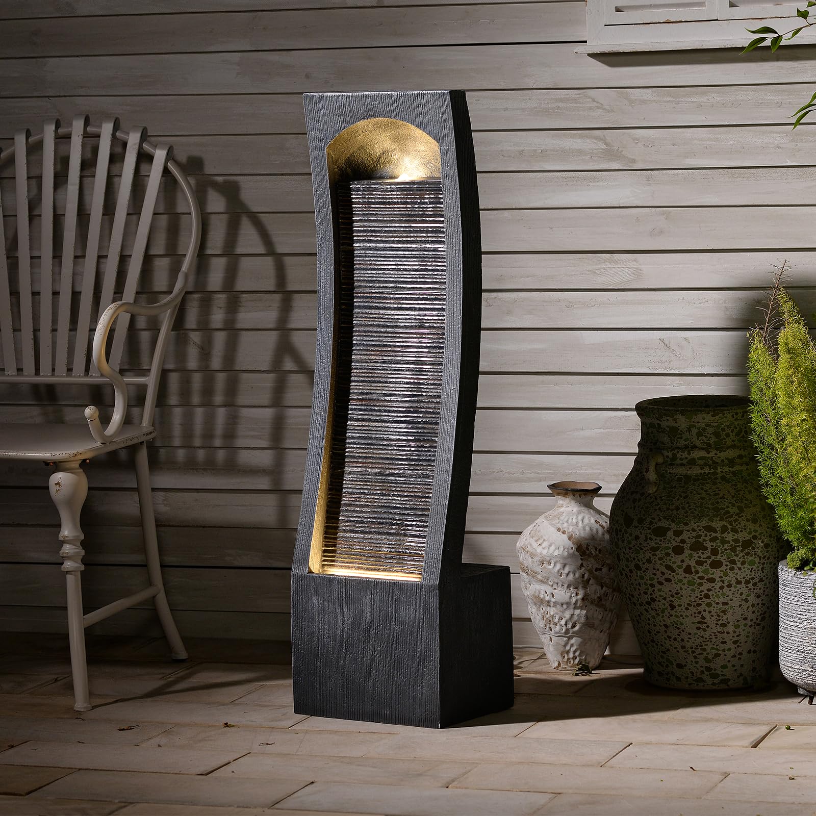 Water Fountain Outdoor Indoor Waterfall Modern Cascading Floorstanding Fountain