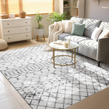 5x7 Machine Washable Area Rug - Modern Geometric Faux Wool Carpet with Non-Slip Backing