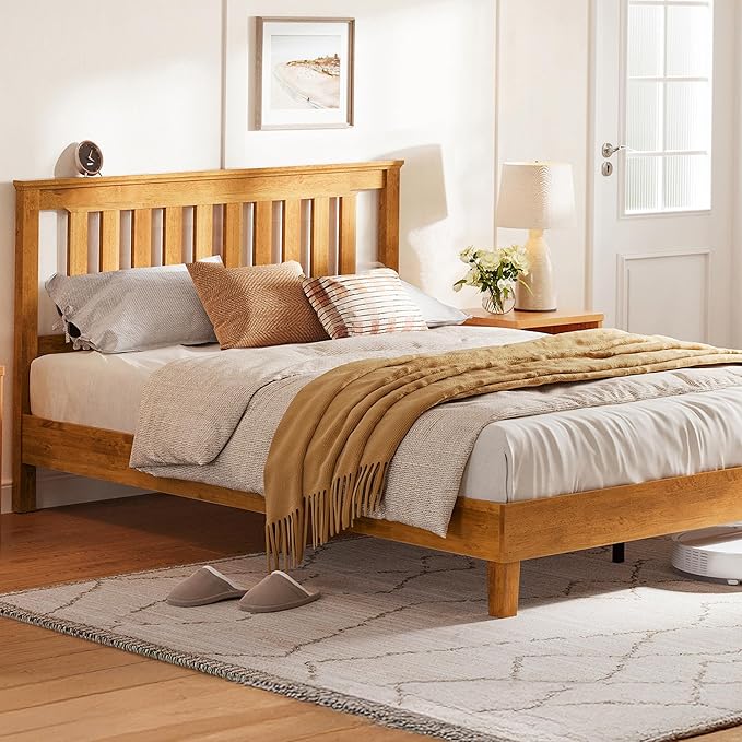 Wood Bed Frame, Queen Bed Frame Solid Wood Platform Frames