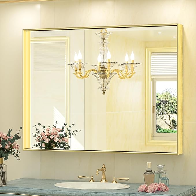 Black Bathroom Vanity Mirror for Wall, Metal Frame