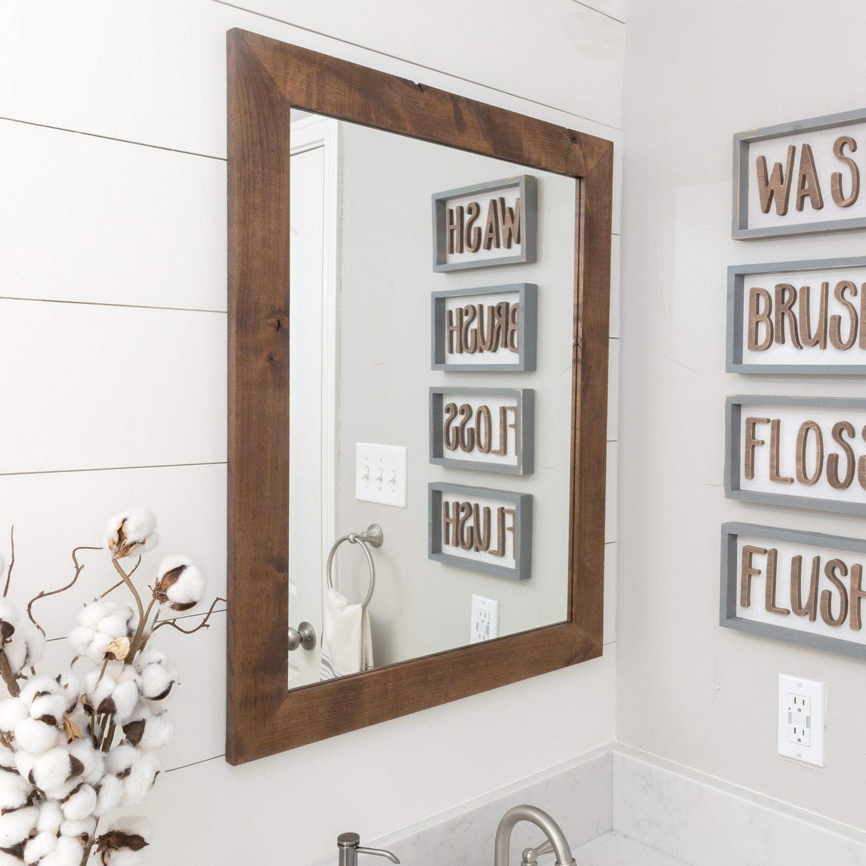 Farmhouse Bathroom Vanity Mirror, Walnut Finish, 24" x 31"