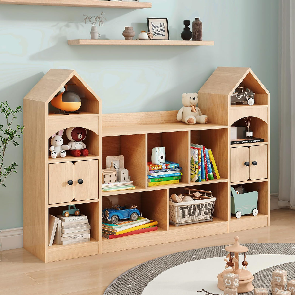 Kids Bookcase and Toy Storage Organizer, Children Bookshelf, Castle Shape