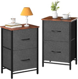 Night Stand Set 2, Nightstand with 2 Fabric Drawers, Small Wood Nightstands for Bedroom