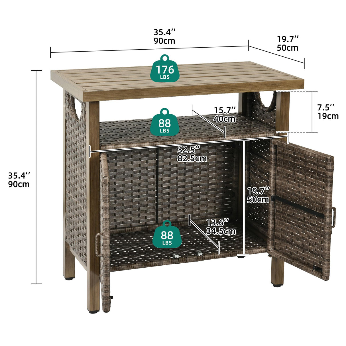 Outdoor Storage Cabinet, Patio Bar Table with Two Doors and Shelves