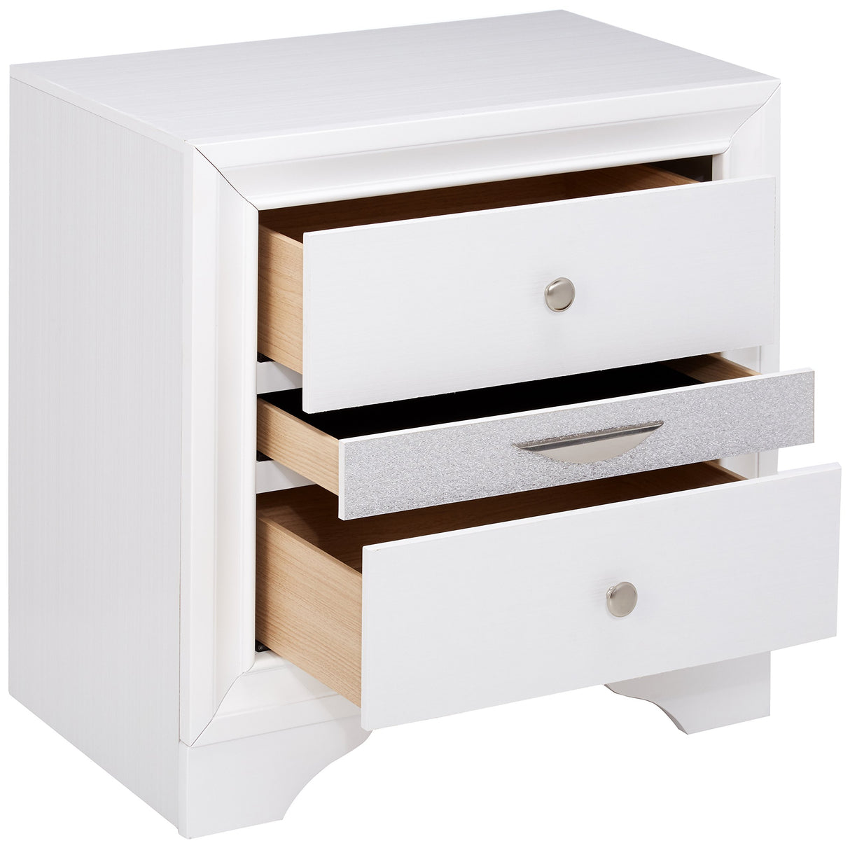 Naima Square Wood 3-Drawers Bedroom Nightstand in White