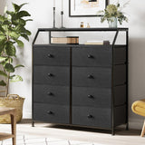 REAHOME 8 Drawers Dresser for Bedroom, Black Fabric Dressers & Chest of Drawers with Shelf, Large Storage Tower Organizer Unit for Closet Living Room Entryway Office Steel Frame & Wooden Top - Black