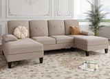 Sectional Sofa Couch, U-Shaped Sofa Couch with Double Chaise, 4-Seat Sleeper Sofa