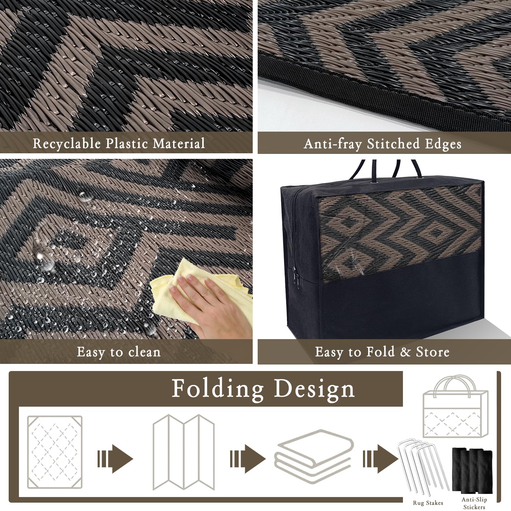Outdoor Rug 6x9ft Waterproof for Patios Clearance, Reversible Plastic Straw