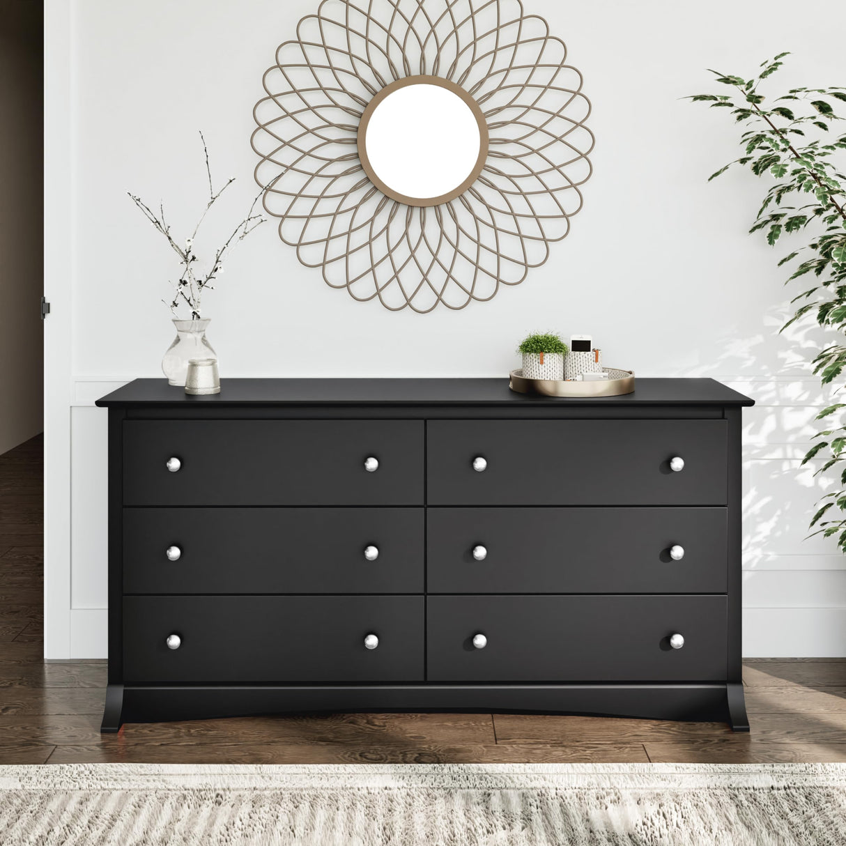 Sonoma Bedroom Furniture: Black Double Dresser for Bedroom, 6-Drawer Wide Chest of Drawers