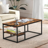 Coffee Table, Living Room Table, Coffee Table with Steel Frame and Shelves