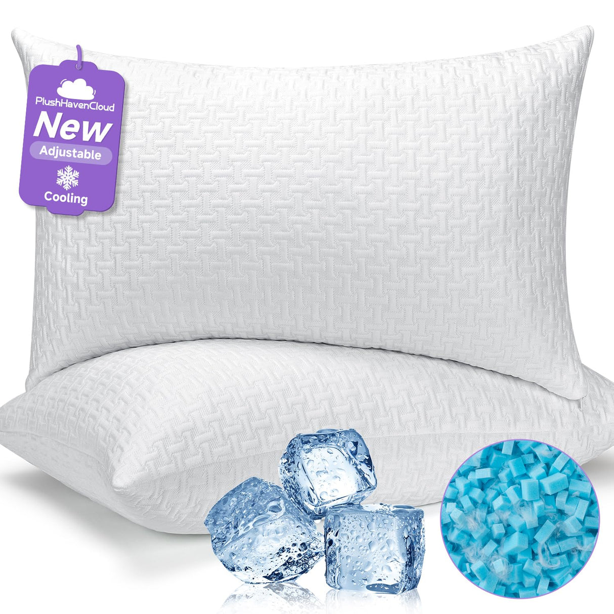 New Adjustable Pillows Queen Size Set of 2 - Cooling Shredded Memory Foam