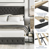 Bed Frame King Size Upholstered Platform Bed with Storage Drawers and Tufted Headboard