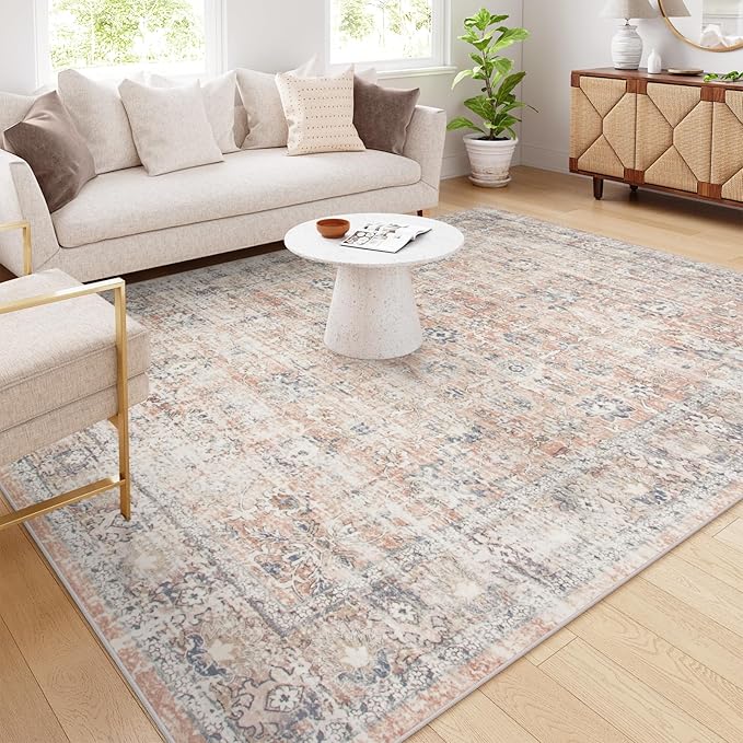 Washable Area Rug 4x6 Boho Bedroom Rug Oriental Low-Pile Indoor Rug for Living Room