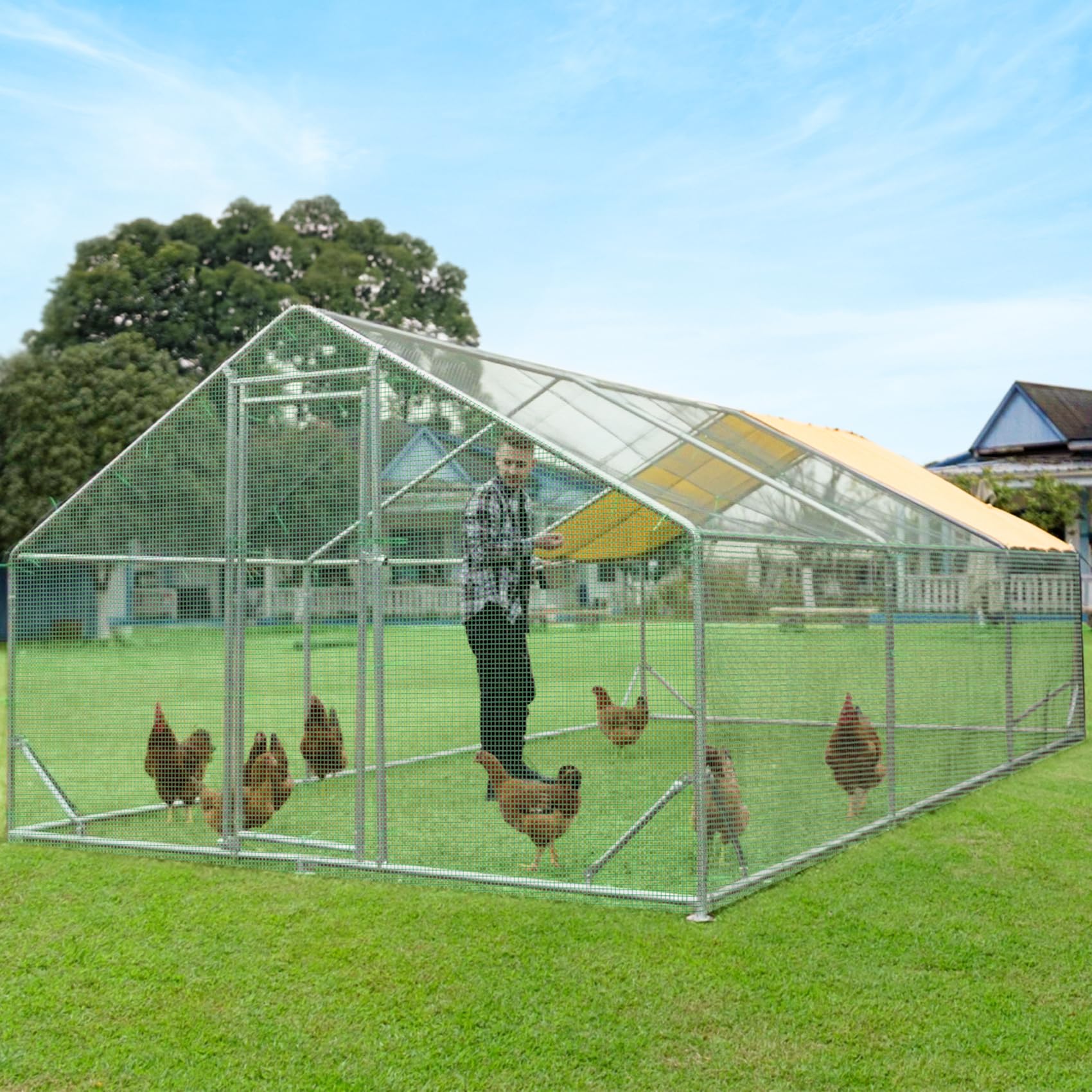 Quictent Chicken Coop – Galvanized Steel Walk-In Poultry Run with UV Cover & Mesh