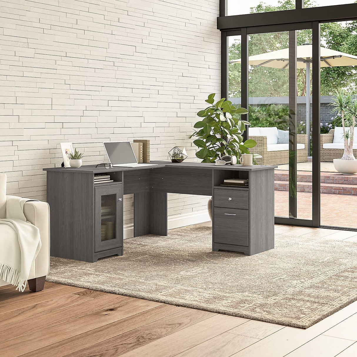 Cabot L Shaped Computer Desk in Modern Gray | Corner Table