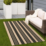 Black and Khaki Striped Rugs 3x5, Outdoor Cotton Hand Woven Front Door Mat,Washable