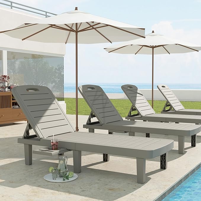 Oversized Outdoor Chaise Lounge Chair, 5-Level Adjustment Backrest