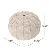 Agatha Knitted Cotton Pouf, Beige Small