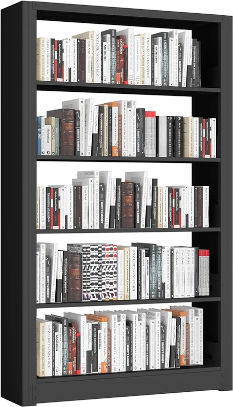 5-Tier Bookshelf, White Bookshelf with Adjustable Storage Shelves