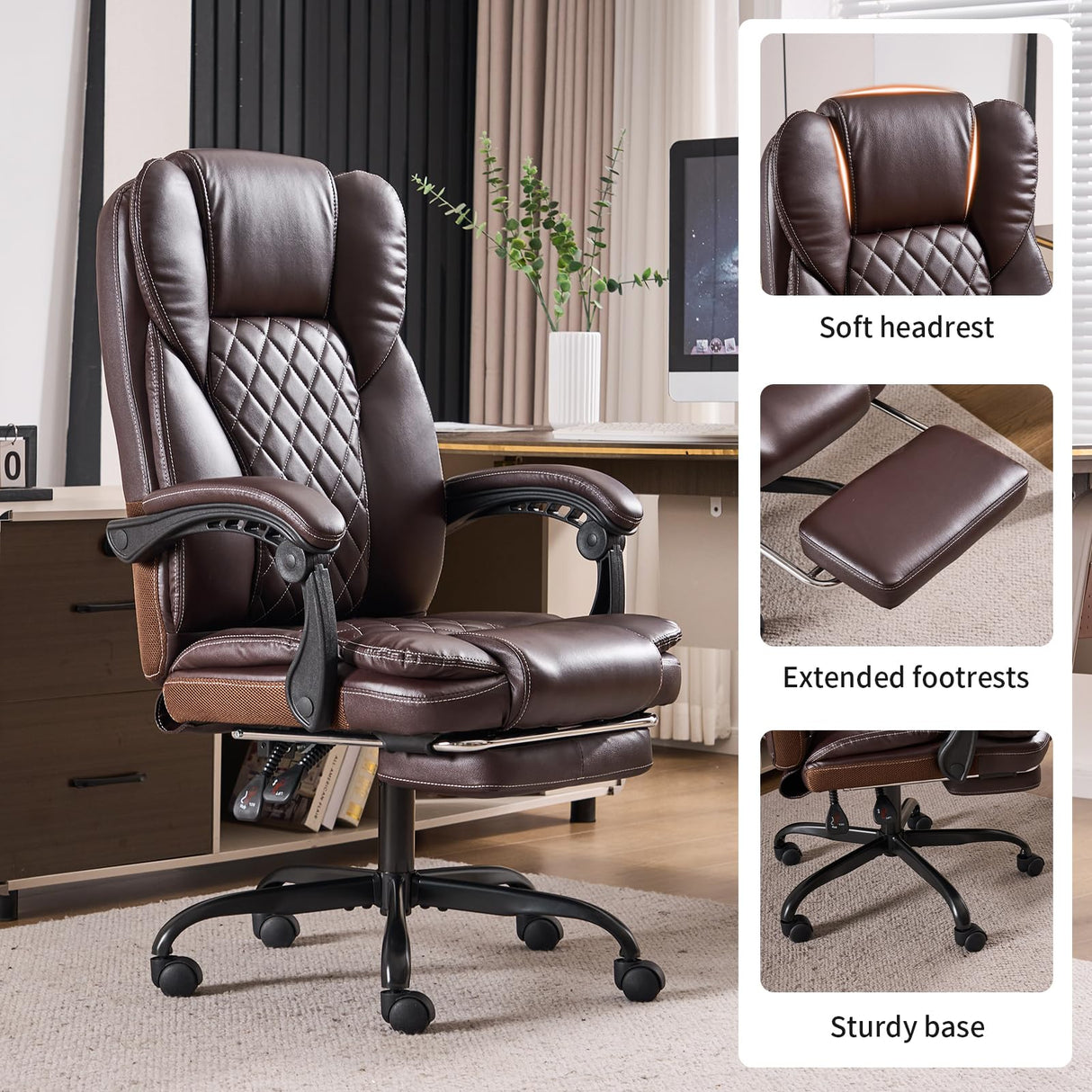 Big and Tall Executive Office Chair with Footrest - 400lbs Capacity