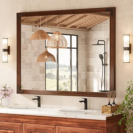 Black Wood Framed Mirror for Bathroom Wall, Farmhouse