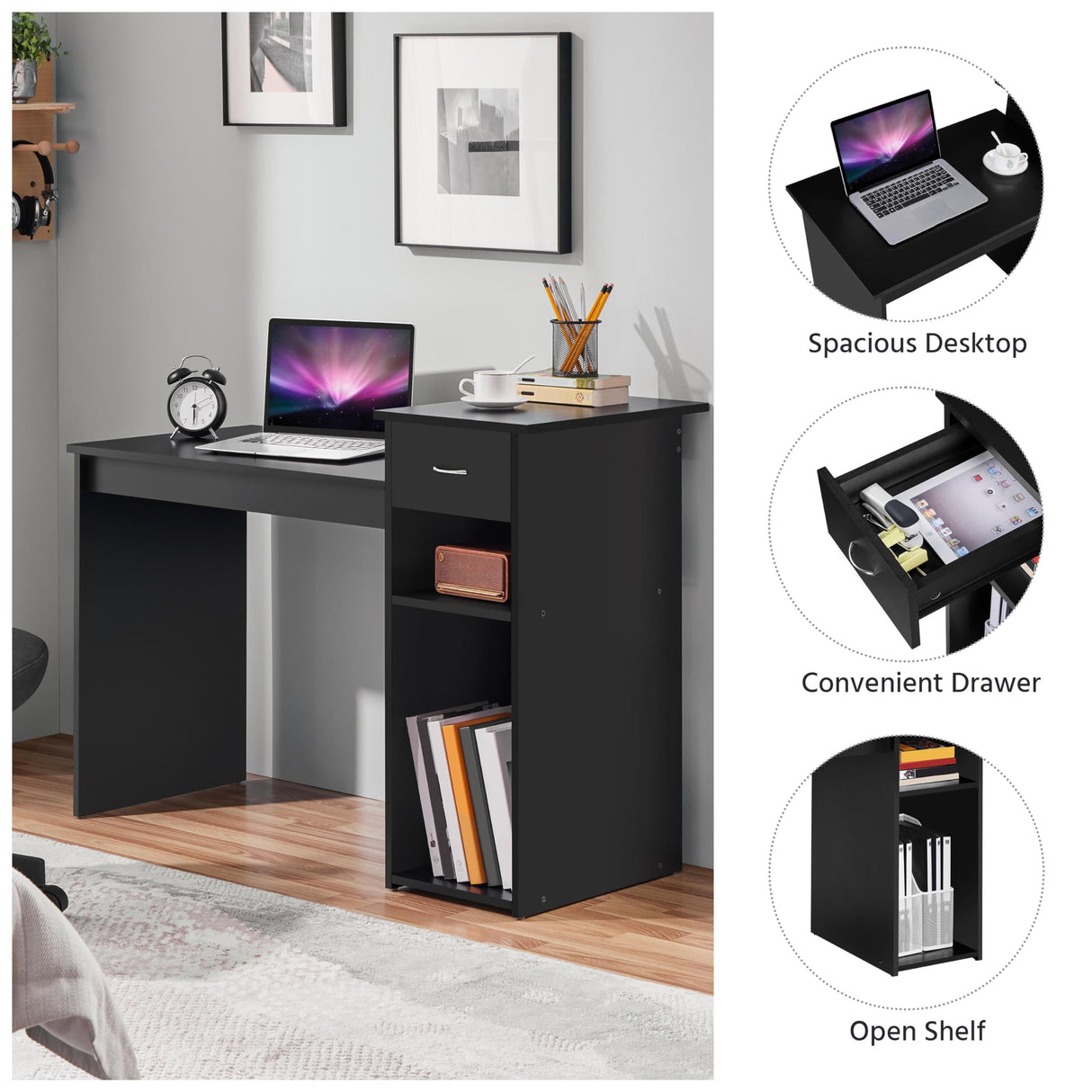 Home Office Computer Desk with Storage Drawer and Monitor Stand