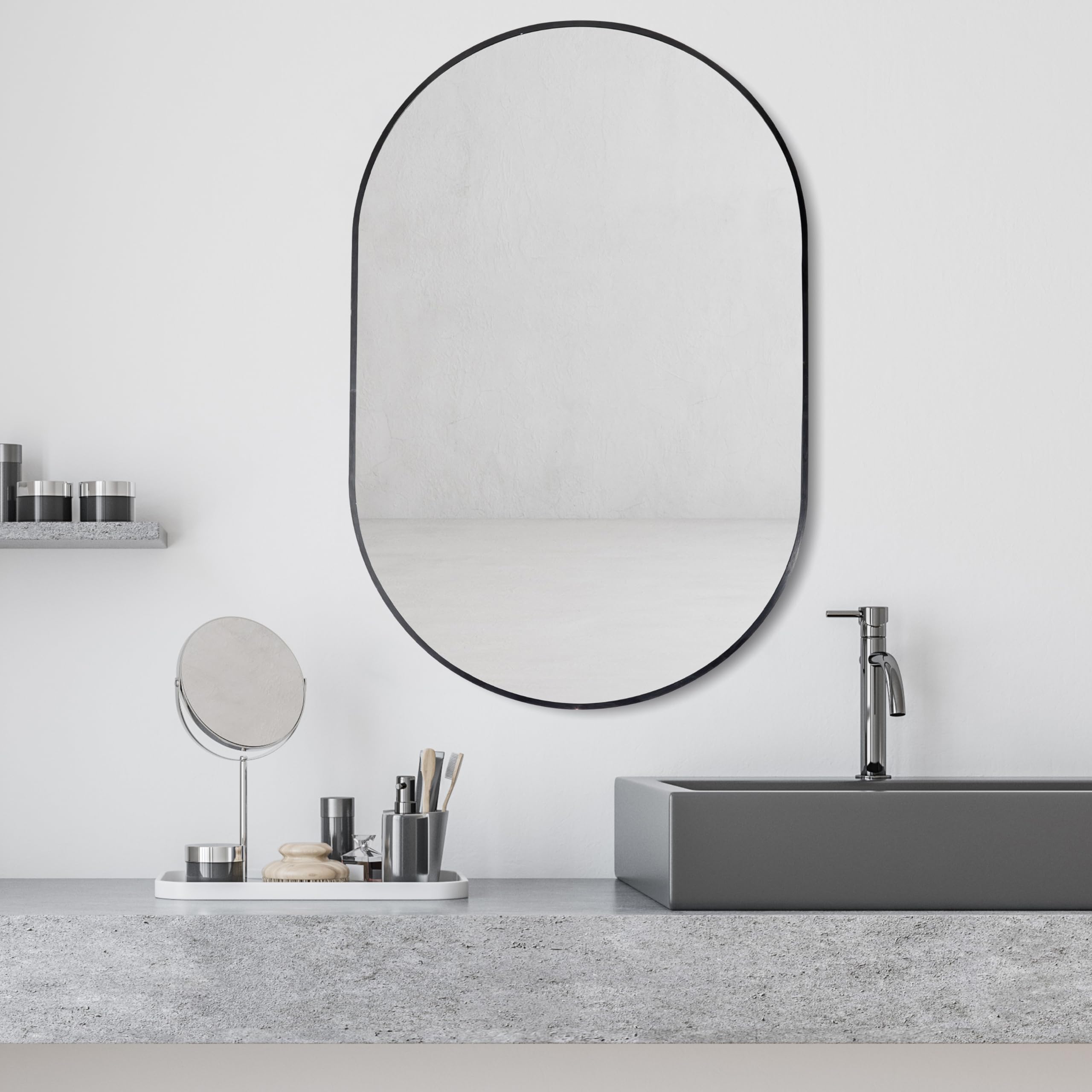 Wall Mounted Mirror,  Oval Bathroom Mirror, Black Vanity Wall Mirror