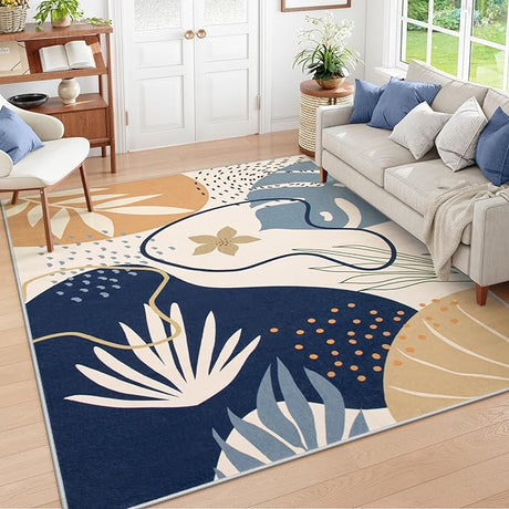 Pink Washable Rugs 8x10 - Non-Slip Backing Large Living Room Carpet Low Pile