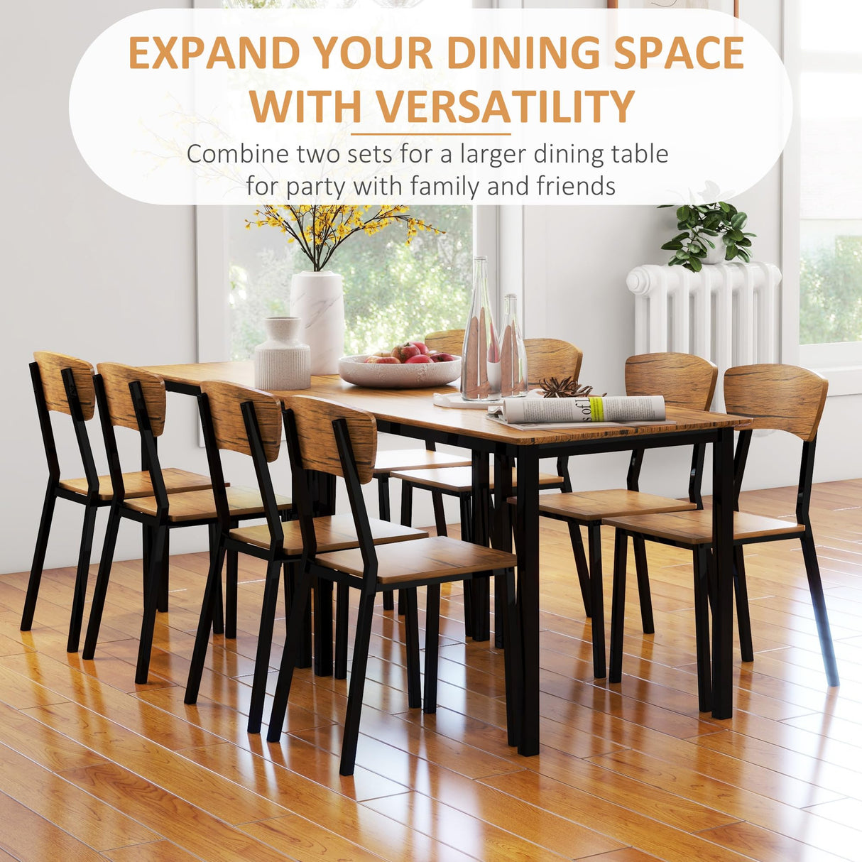 5 Piece Industrial Dining Table Set for 4, Rectangular Kitchen Table and Chairs, Dining Room