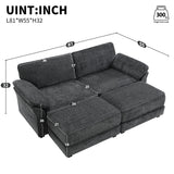 Deep Seat Sectional Sofa with 2 Ottoman, 81" Chenille Large Loveseat Sofa Sleeper