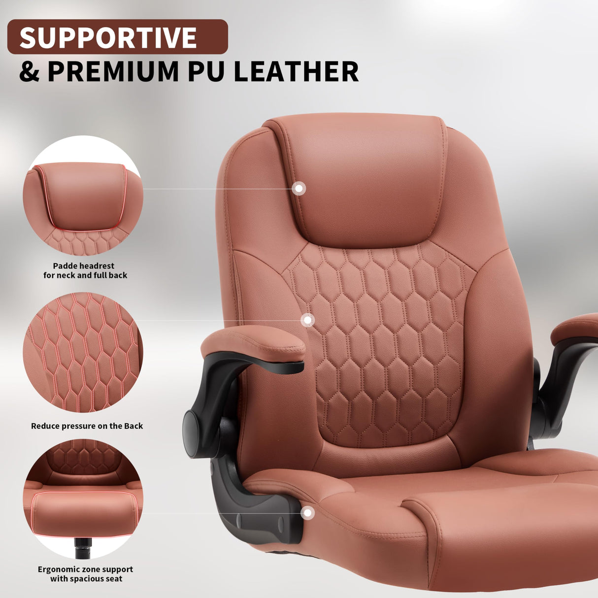 Executive Office Chair with Lumbar Support - Ergonomic PU Leather Desk Chair