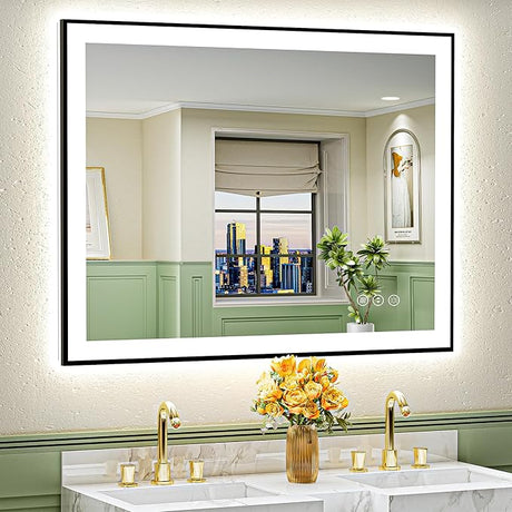 40x32 LED Mirror for Bathroom with Front and Backlit, Anti-Fog Lighted Vanity Mirror,