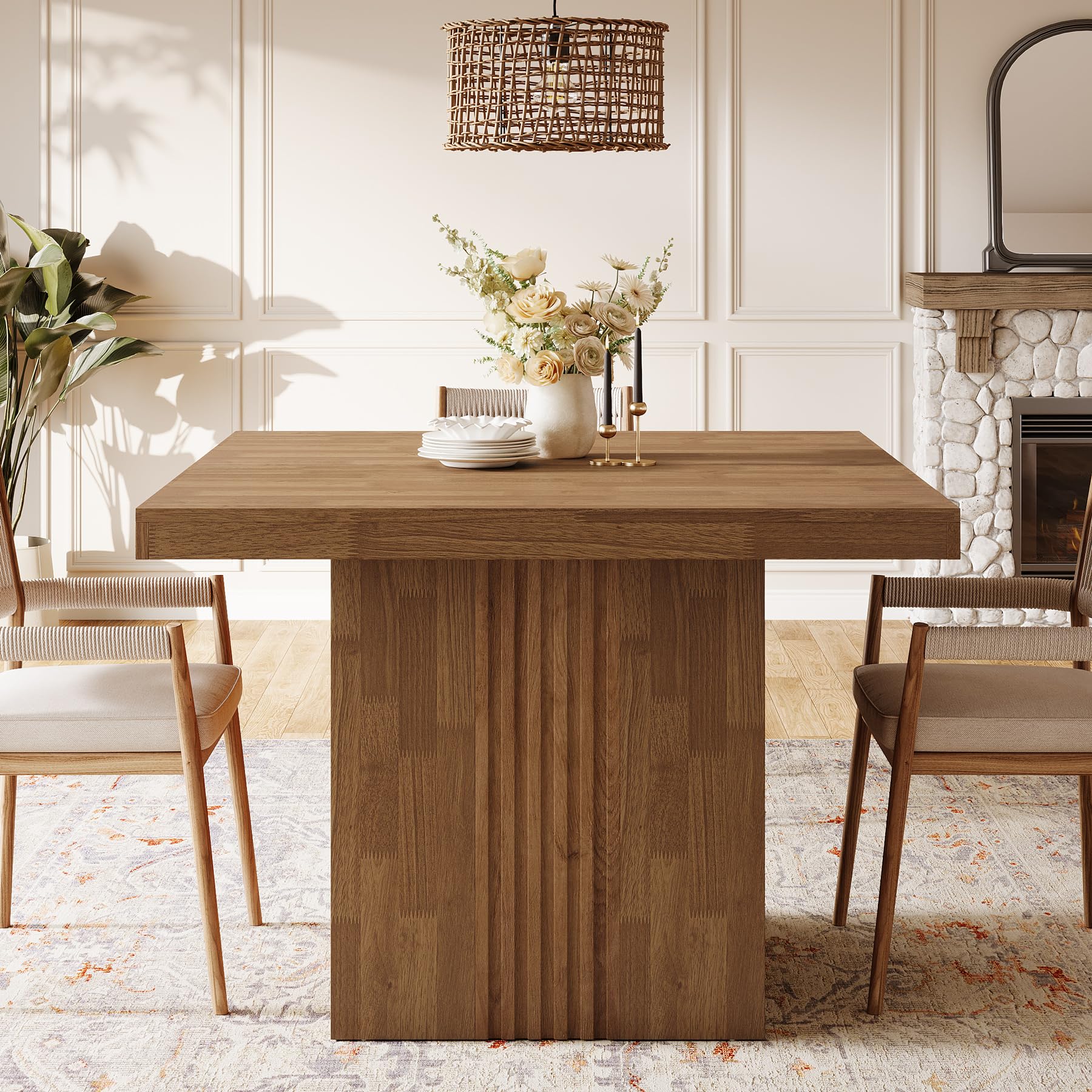 39-Inch Square Dining Table for 4 with Fluted Pedestal Base