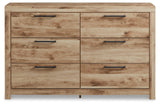 Hyanna Mid-Century Modern 6 Drawer Dresser, Light Brown & Beige