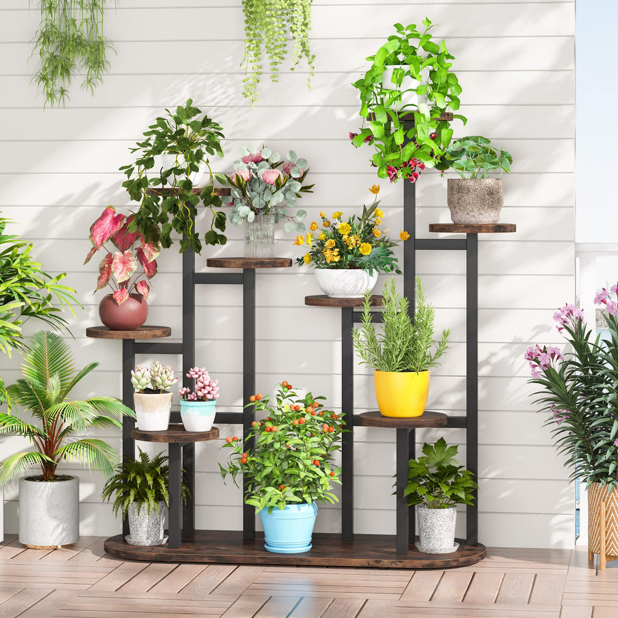 Multi-Tiered 11 Potted Plant Stand Indoor Tall Plant Shelf Flower Stands Plant Rack
